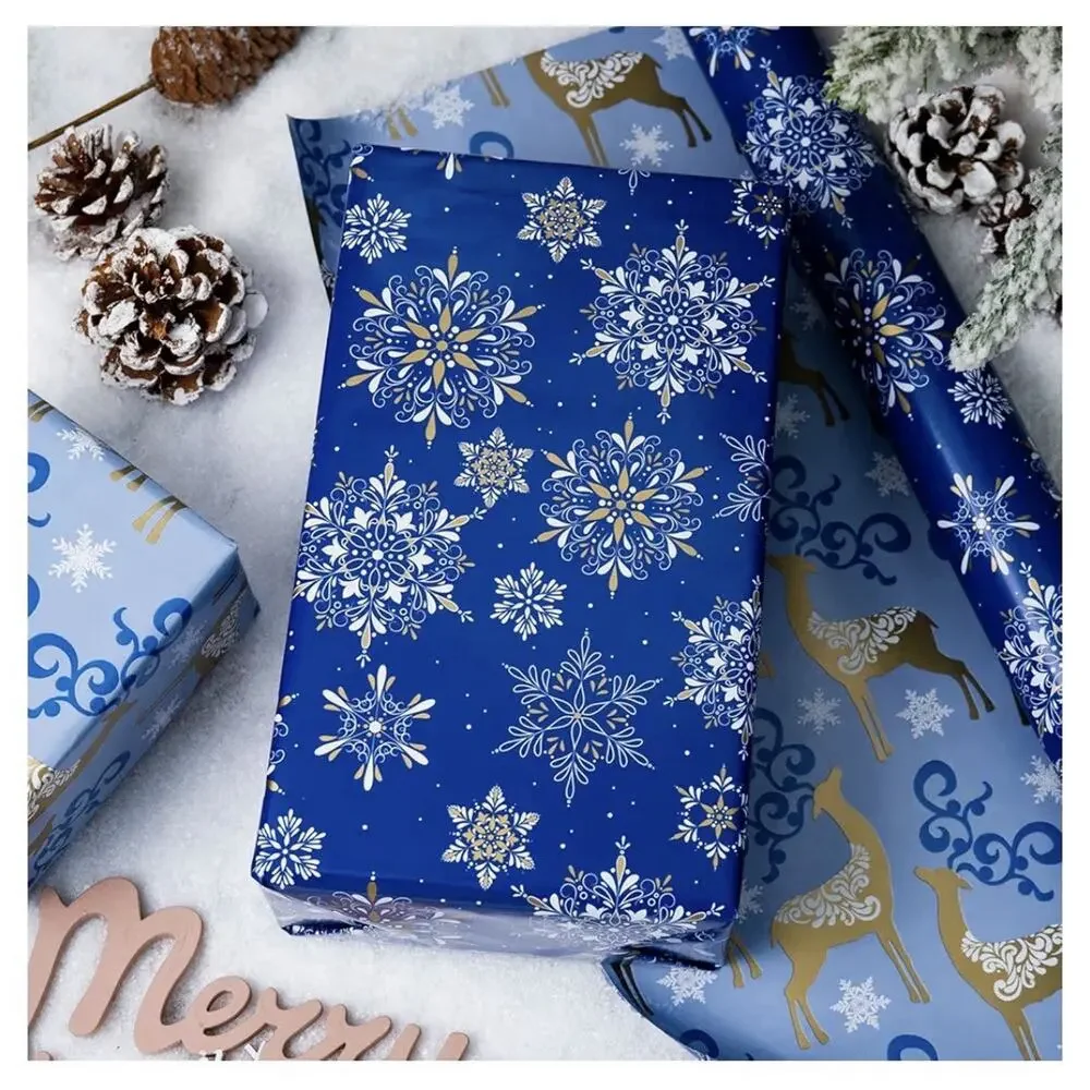 Christmas Wrapping Paper Roll Blue Snowflake 17” x 33ft Holiday Gift Wrap New